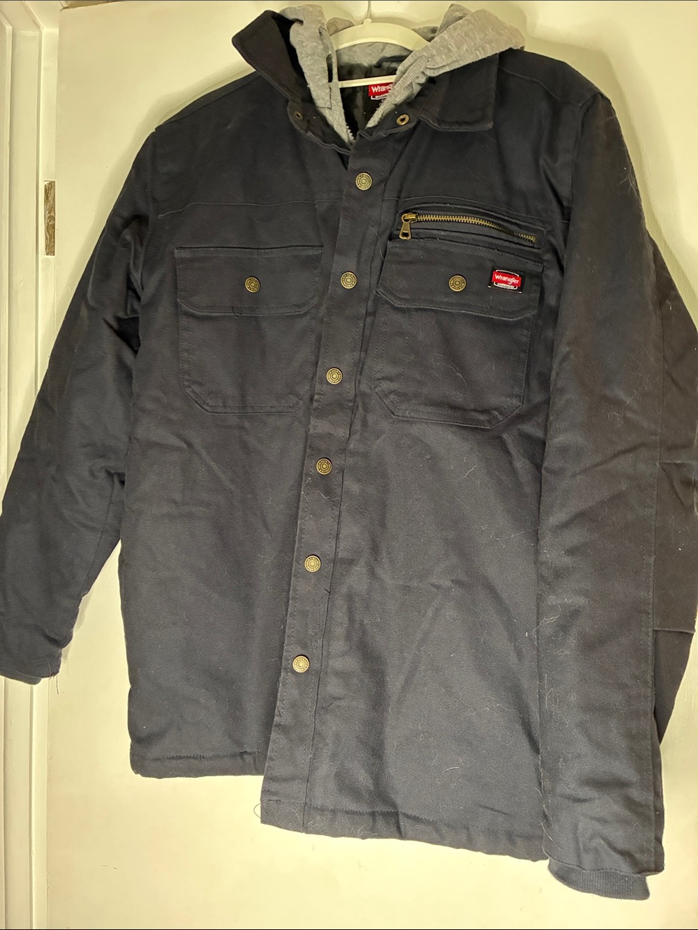 Men’s Wrangler Dark Navy Hooded Field Jacket Size S Chest 34-36